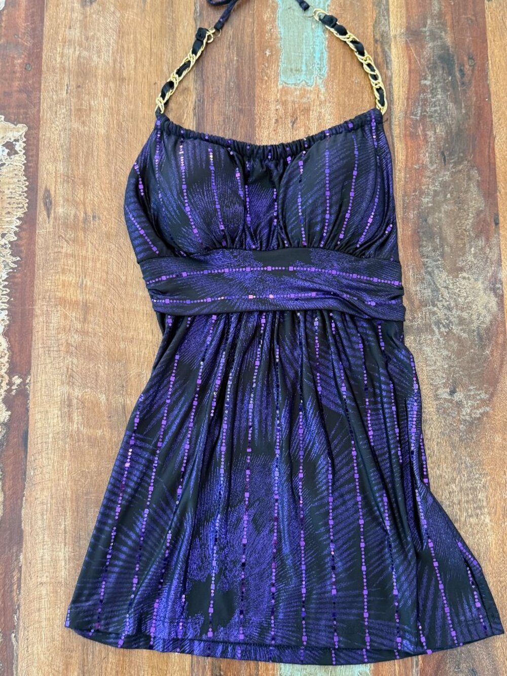 Flamingo Vintage Purple Sequin Chain Halter Top Size Small
